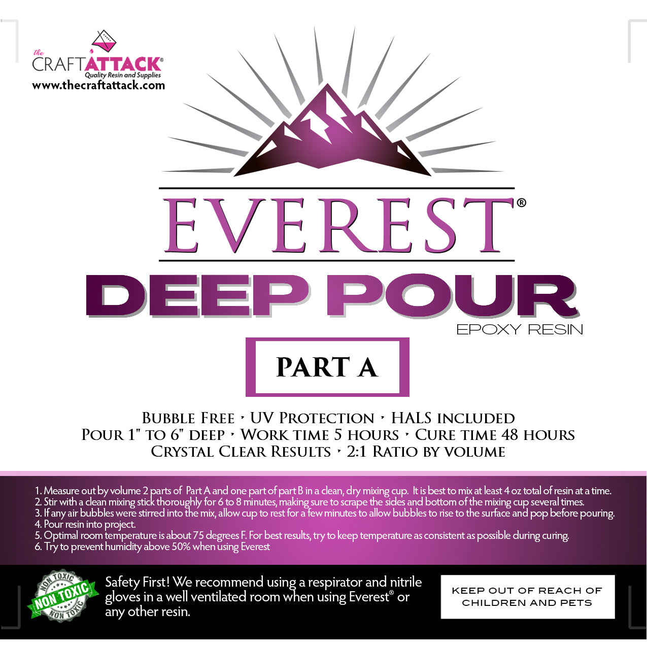 NEW: Everest® Deep Pour 2:1 Epoxy Resin 96 Ounce Kit Bubble Free Resists Yellowing