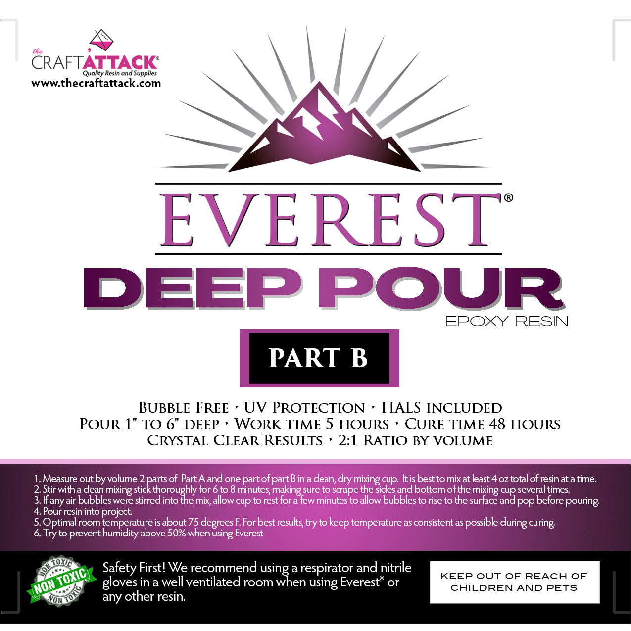 NEW: Everest® Deep Pour 2:1 Epoxy Resin 96 Ounce Kit Bubble Free Resists Yellowing